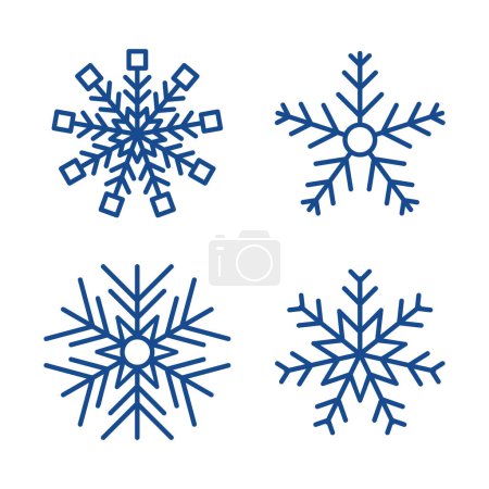 Téléchargez les illustrations : Snowflakes collection d'hiver. Ensemble de quatre flocons de neige bleus en style ligne sur fond blanc. Éléments de décoration de Noël et Nouvel An. Illustration vectorielle - en licence libre de droit