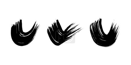 Téléchargez les illustrations : Black grunge semicircular brush strokes. Set of painted wavy ink stripes. Ink spot isolated on white background. Vector illustration - en licence libre de droit