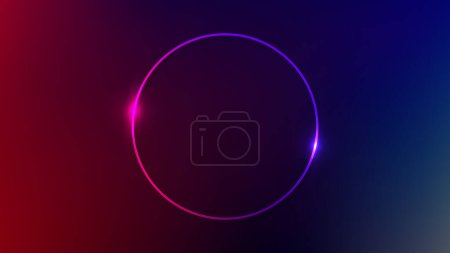 Ilustración de Marco de círculo de neón con efectos brillantes sobre fondo púrpura oscuro. Fondo tecno brillante vacío. Ilustración vectorial - Imagen libre de derechos