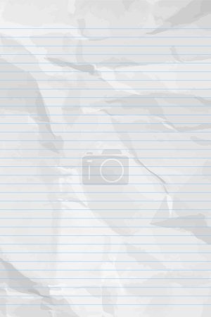 Ilustración de Papel de cuaderno blanco magro arrugado con líneas. Plantilla de papel vacía a cuadros arrugada vertical para carteles y pancartas - Imagen libre de derechos