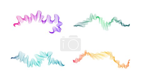 Ilustración de Rayas onduladas curvas. Conjunto de cuatro líneas de onda de gradiente de color abstracto sobre fondo blanco. Ilustración vectorial - Imagen libre de derechos