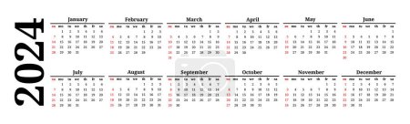 Ilustración de Calendario horizontal para 2024 aislado sobre fondo blanco. De domingo a lunes, plantilla de negocios. Ilustración vectorial - Imagen libre de derechos