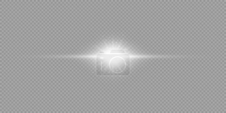 Ilustración de Efecto luminoso de las bengalas. Efecto de ráfaga de luz brillante horizontal blanca con destellos sobre un fondo gris transparente. Ilustración vectorial - Imagen libre de derechos