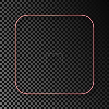 Illustration for Rose gold glowing rounded square frame with shadow isolated on dark transparent background. Shiny frame with glowing effects. Vector illustration - Royalty Free Image