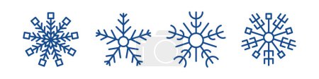 Téléchargez les illustrations : Snowflakes collection d'hiver. Ensemble de quatre flocons de neige bleus en style ligne sur fond blanc. Éléments de décoration de Noël et Nouvel An. Illustration vectorielle - en licence libre de droit