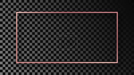 Illustration for Rose gold glowing rectangular shape frame with shadow isolated on dark transparent background. Shiny frame with glowing effects. Vector illustration - Royalty Free Image