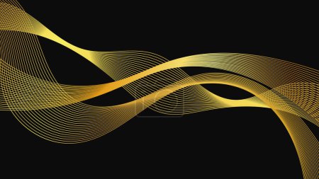 Ilustración de Fondo abstracto con olas doradas de lujo sobre fondo oscuro. Fondo de tecnología moderna, diseño de onda. Ilustración vectorial - Imagen libre de derechos