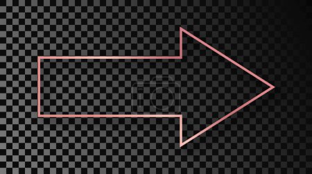 Illustration for Rose gold glowing arrow shape frame with shadow isolated on dark transparent background. Shiny frame with glowing effects. Vector illustration - Royalty Free Image