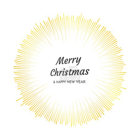 Illustration for Gold firework with Merry Christmas and Happy New Year inscription. Explosion with  line rays Christmas card isolated on white background. Vector illustration - Royalty Free Image