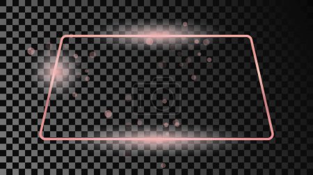 Illustration for Rose gold glowing rounded trapezoid shape frame isolated on dark transparent background. Shiny frame with glowing effects. Vector illustration - Royalty Free Image