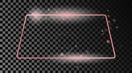 Photo for Rose gold glowing rounded trapezoid shape frame isolated on dark transparent background. Shiny frame with glowing effects. Vector illustration - Royalty Free Image