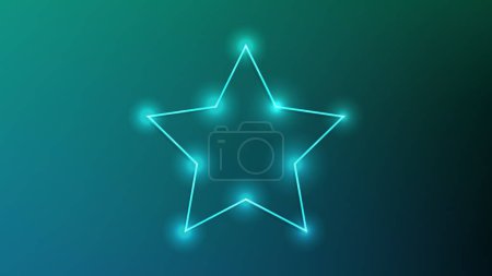Illustration for Neon frame in star form with shining effects on dark green background. Empty glowing techno backdrop. Vector illustration - Royalty Free Image
