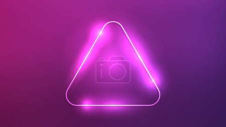 Ilustración de Marco de triángulo redondeado de neón con efectos brillantes sobre fondo púrpura oscuro. Fondo tecno brillante vacío. Ilustración vectorial - Imagen libre de derechos