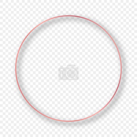 Illustration for Rose gold glowing circle frame with shadow isolated on transparent background. Shiny frame with glowing effects. Vector illustration - Royalty Free Image