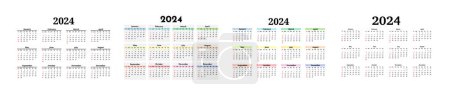 Illustration for Set of four calendars for 2024 isolated on a white background. Sunday to Monday, business template. Vector illustration - Royalty Free Image