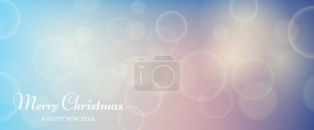 Ilustración de Tarjeta de Navidad con un fondo borroso efecto de luz bokeh con luces borrosas circulares y la inscripción Feliz Navidad y Feliz Año Nuevo. Ilustración vectorial - Imagen libre de derechos