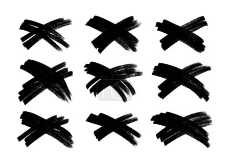 Illustration for Hand drawn brush cross symbol. Big set of black sketch cross symbols on white background. Vector illustration - Royalty Free Image