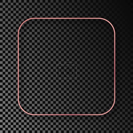 Téléchargez les illustrations : Rose gold glowing rounded square frame with shadow isolated on dark transparent background. Shiny frame with glowing effects. Vector illustration - en licence libre de droit