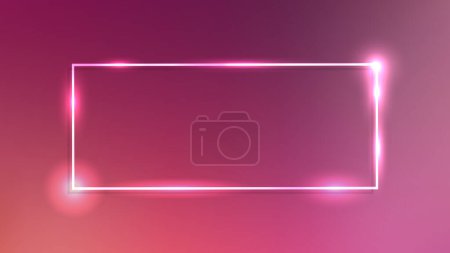 Illustration for Neon rectangular frame with shining effects on dark red background. Empty glowing techno backdrop. Vector illustration - Royalty Free Image