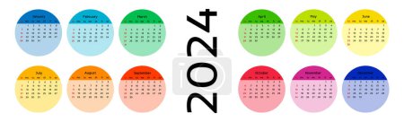 Ilustración de Horizontal calendar for 2024 isolated on a white background. Sunday to Monday, business template. Vector illustration - Imagen libre de derechos