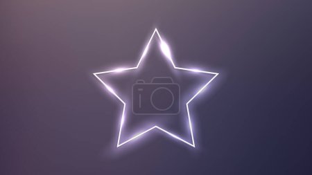 Ilustración de Marco de neón en forma de estrella con efectos brillantes sobre fondo oscuro. Fondo tecno brillante vacío. Ilustración vectorial - Imagen libre de derechos