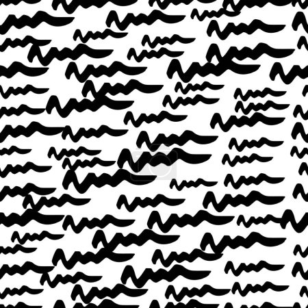 Illustration for Seamless pattern with black wavy grunge brush strokes in abstract shapes on white background. Vector illustration - Royalty Free Image