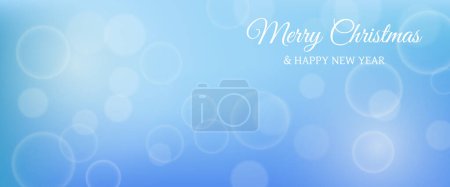 Ilustración de Tarjeta de Navidad con un borroso efecto bokeh luz fondo azul con luces borrosas circulares y la inscripción Feliz Navidad y Feliz Año Nuevo. Ilustración vectorial - Imagen libre de derechos