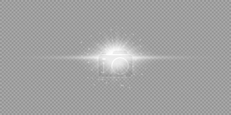 Illustration for Light effect of lens flares. White horizontal glowing light starburst effect with sparkles on a grey transparent background. Vector illustration - Royalty Free Image