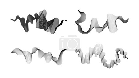 Ilustración de Rayas onduladas curvas. Conjunto de cuatro líneas abstractas de ondas de gradiente oscuro sobre fondo blanco. Ilustración vectorial - Imagen libre de derechos