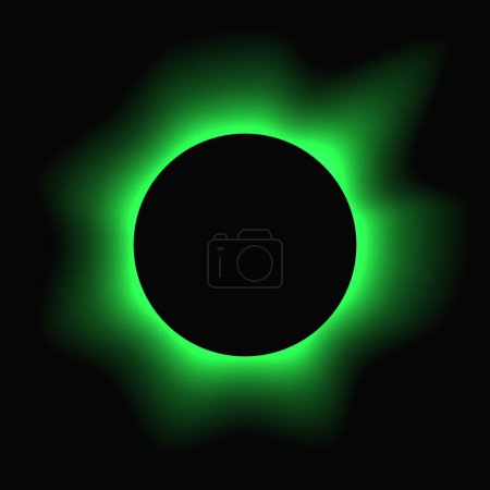 Téléchargez les illustrations : Circle illuminate frame with gradient. Green round neon banner isolated on black background. Vector illustration - en licence libre de droit