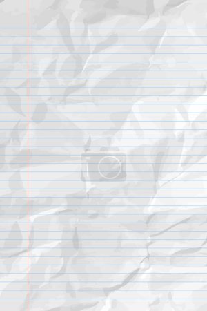 Illustration for White clean crumpled notebook paper with lines. Vertical crumpled checkered empty paper template for posters and banners. Vector illustration - Royalty Free Image