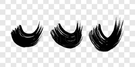 Illustration for Black grunge semicircular brush strokes. Set of painted wavy ink stripes. Ink spot isolated on transparent background. Vector illustration - Royalty Free Image