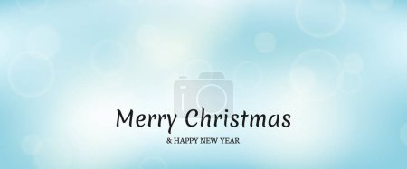 Ilustración de Tarjeta de Navidad con un borroso efecto bokeh luz fondo azul con luces borrosas circulares y la inscripción Feliz Navidad y Feliz Año Nuevo. Ilustración vectorial - Imagen libre de derechos