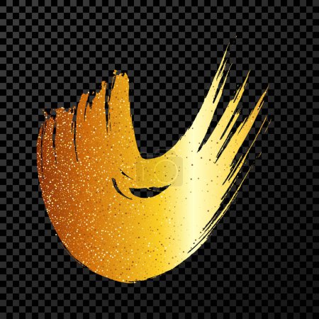 Illustration for Gold grunge semicircular brush strokes. Painted wavy ink stripes. Ink spot isolated on dark transparent background. Vector illustration - Royalty Free Image