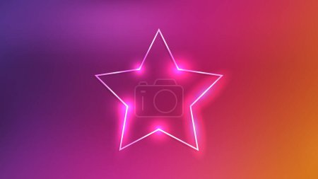 Illustration for Neon frame in star form with shining effects on dark red background. Empty glowing techno backdrop. Vector illustration - Royalty Free Image