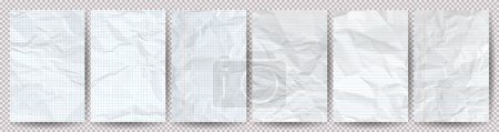 Ilustración de Gran juego de papeles blancos y limpios arrugados sobre un fondo transparente. Cuaderno vacío arrugado hojas de papel con sombra para carteles y pancartas. Ilustración vectorial - Imagen libre de derechos