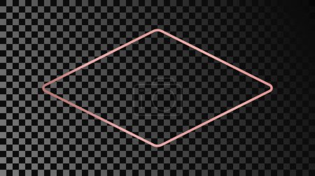 Ilustración de Rose gold glowing rounded rhombus shape frame isolated on dark transparent background. Shiny frame with glowing effects. Vector illustration - Imagen libre de derechos