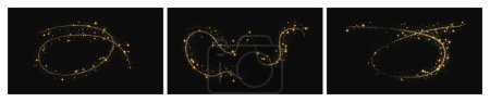Illustration for Gold glittering confetti wave and stardust. Set of three backdrops with golden magical sparkles on dark background. Vector illustration - Royalty Free Image