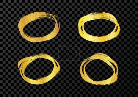 Illustration for Circle drawn with a gold marker. Set of four doodle style various scribble circles. Gold hand drawn design elements on dark transparent background. Vector illustration - Royalty Free Image