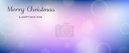 Ilustración de Tarjeta de Navidad con un borroso efecto de luz bokeh fondo violeta con luces borrosas circulares y la inscripción Feliz Navidad y Feliz Año Nuevo. Ilustración vectorial - Imagen libre de derechos