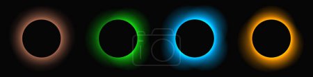 Illustration for Circle illuminate frame with gradient. Set of five round neon banners isolated on black background. Vector illustration - Royalty Free Image