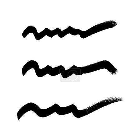Ilustración de Pinceladas de grunge onduladas negras. Conjunto de tres rayas de tinta pintadas. Mancha de tinta aislada sobre fondo blanco. Ilustración vectorial - Imagen libre de derechos