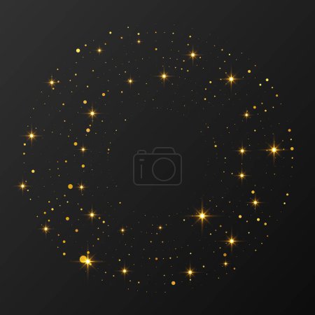 Illustration for Abstract gold glowing halftone dotted background. Gold glitter pattern in circle form. Circle halftone dots. Vector illustration - Royalty Free Image