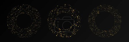 Illustration for Abstract gold glowing halftone dotted background. Set of three gold glitter patterns in circle form. Circle halftone dots. Vector illustration - Royalty Free Image