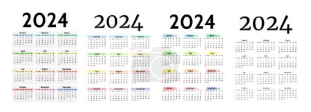 Téléchargez les illustrations : Set of four vertical calendars for 2024 isolated on a white background. Sunday to Monday, business template. Vector illustration - en licence libre de droit