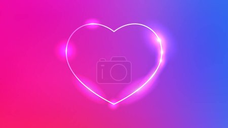 Illustration for Neon frame in heart form with shining effects on pink background. Empty glowing techno backdrop. Vector illustration - Royalty Free Image