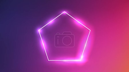 Illustration for Neon frame in pentagon form with shining effects on dark purple background. Empty glowing techno backdrop. Vector illustration - Royalty Free Image
