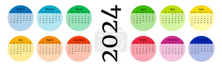 Horizontaler Kalender für 2024 isoliert auf weißem Hintergrund. Sonntag bis Montag, Geschäftsvorlage. Vektorillustration