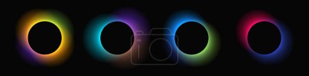 Ilustración de Circle illuminate frame with gradient. Set of four round neon banners isolated on black background. Vector illustration - Imagen libre de derechos
