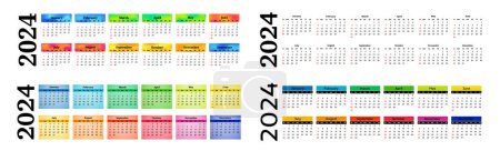 Ilustración de Conjunto de cuatro calendarios horizontales para 2024 aislados sobre fondo blanco. De domingo a lunes, plantilla de negocios. Ilustración vectorial - Imagen libre de derechos